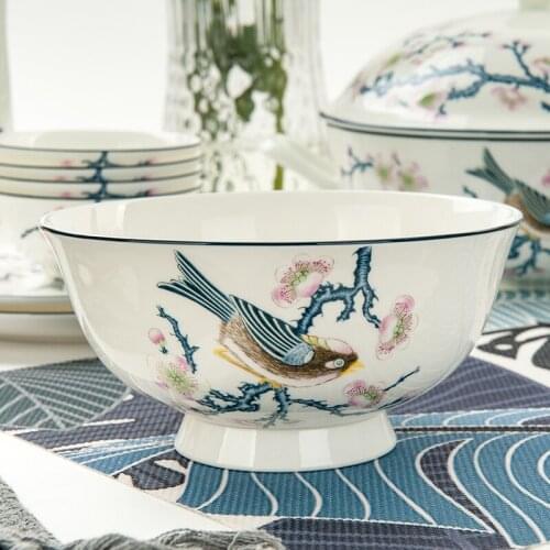 6-inch ceramic high foot bowl food rice bowl anti scalding household tableware porcelain robin bowl