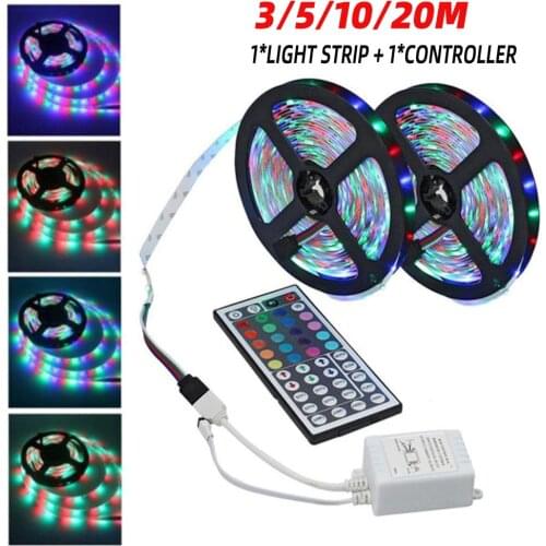 Car 1/3/5/10/20M 3528 Led Strips 12 V RGB Flexible Tape Led Ribbon Led Strip Light With Controller For Home Christmas Party