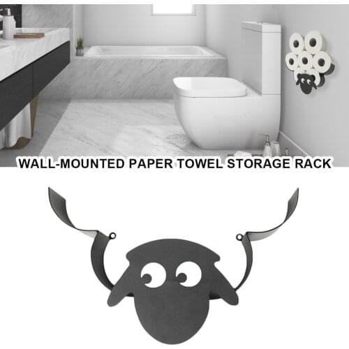 Toilet Roll Holder Sheep Wall Mount Black Metal Toilet Paper Wc Tissue Storage