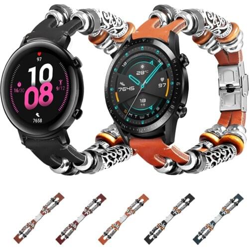 For Huawei Watch GT 2 46mm 42mm GT2 Genuine Leather band 20mm Watch Strap Ethnic style Carved Retro Bracelet Watchbands ремешок