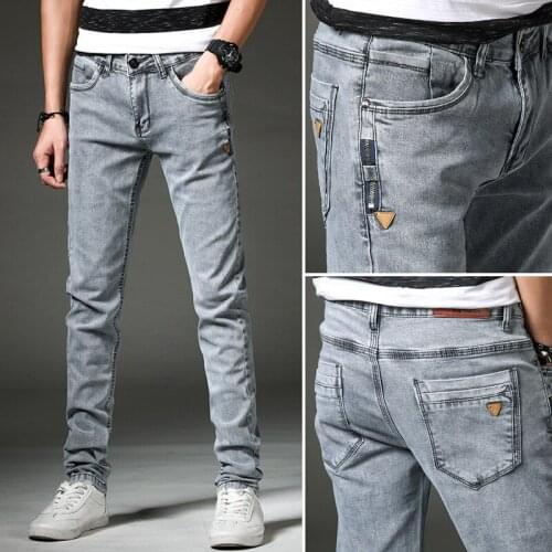 Brand New Denim Jeans Men Hip Hop Slight Stretch Jeans Mid Waist Full Length Young Fashion Pencil Pant High Quality Trousers