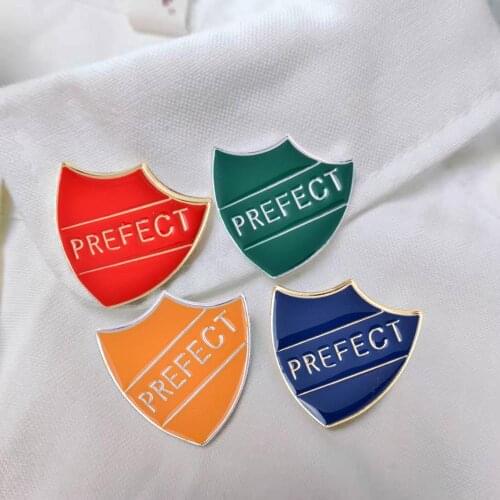 Enamel Pin brooch Prefect School Shield Brooches Pins Letter PREFECT Denim Backpack Jackets Badge women Jewelry Accessories gift