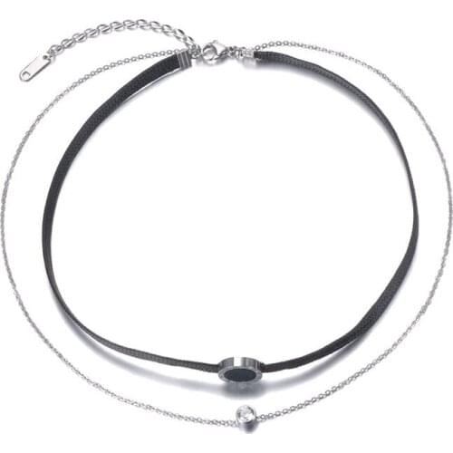 Stainless Steel Double Layer Necklaces Jewelry Trendy Roman Numerals Chain Chokers Necklace For Women Girls N19020