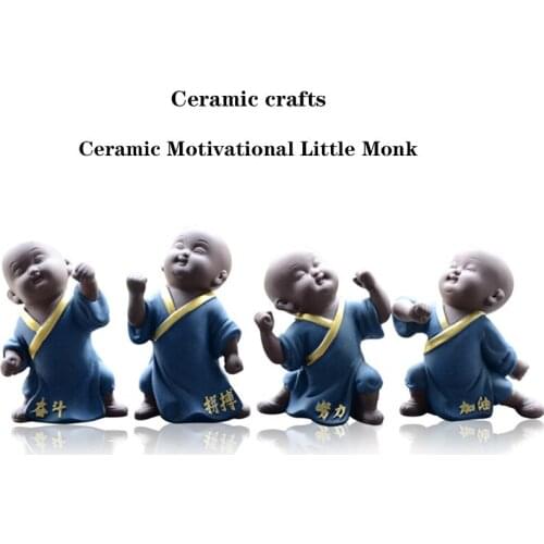 Ceramic Motivational Little Monk Statue Handmade, painted sculpture Cute home decoration accessories Tea set decoration statue