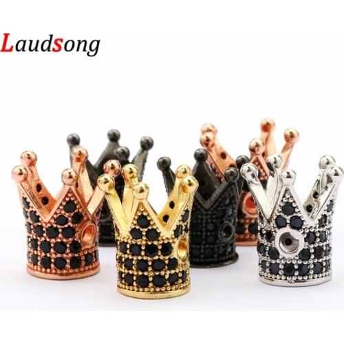 2pcs 12*13mm Fashion Crown Brass Micro Pave CZ Crystal Spacer Beads For DIY Bracelet Charms Jewelry Making Accessories