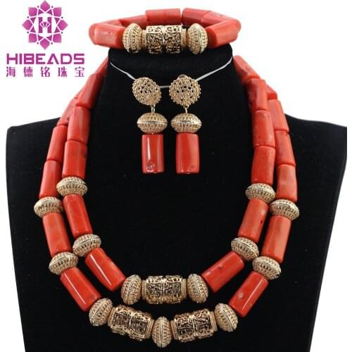Coral Beads Statement Necklace Set Chunky Bib Beads African Jewelry Fashion Real Coral Necklace Set Dubai Free Shipping CNR795