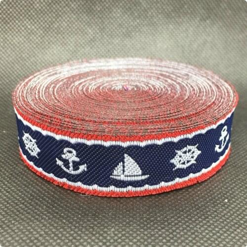 2014 NEW wholesale 3/4 '(20mmx10yards) Polyester Woven Jacquard Ribbon dark blue with Sailing and sailors