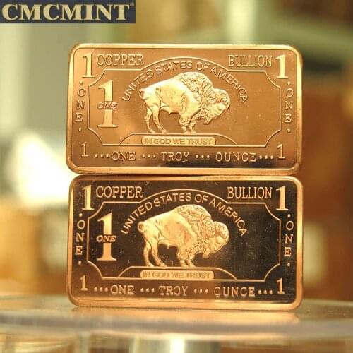 Copper Bullion United States Of America 1 Troy Ounce Replica Buffalo Bar With CMCMINT On The Back B59B