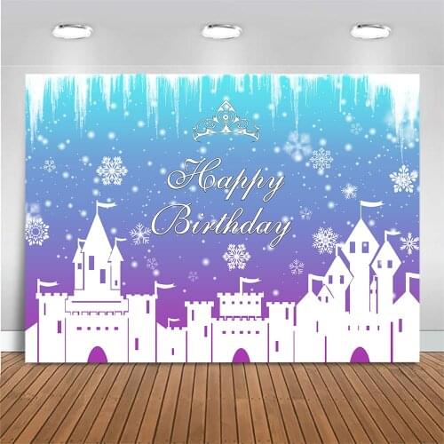 MOCSICKA Happy Birthday Backdrop for Photography White Castle Crown Snowflake Girl Birthday Banner Cake Smash Background Decor
