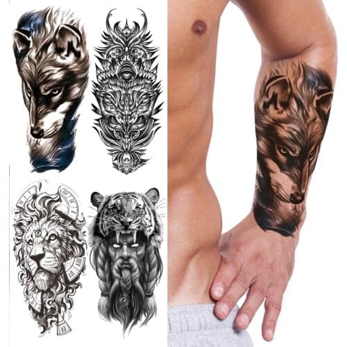 Arm band tattoo men boy sexy black temporary waterproof tattoo wolf tiger lion king tribal tattoo design body art tattoos water