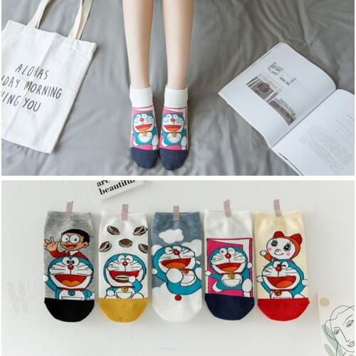5 pairs of socks New Japanese cartoon women socks Doraemon cute harajuku funny happy socks dropshipping 2020 best novelty socks