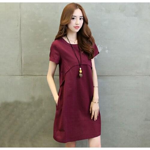 2021 Fashion New Women Solid Maternity Breastfeeding Nursing Dress Casual Short sleeve Cotton Linen Soft Dress
