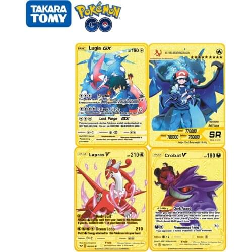 Newest Pokemon Kids Toy Cartoon Periphery Collection Shiny Gold Cards GX EX VMAX Pikachu Charizard Metal Battle Card Figure Gift