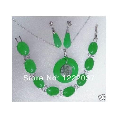 Charming Jewelry Green jade tibetan Bracelet earring pendant necklace Set
