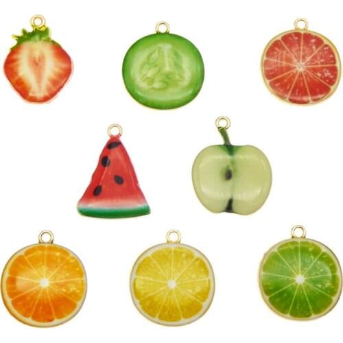 8pcs Fruit shape pendant Enamel Alloy Charms APPLE orange fashion women Jewelry accessories earrings necklace keychain bracelet