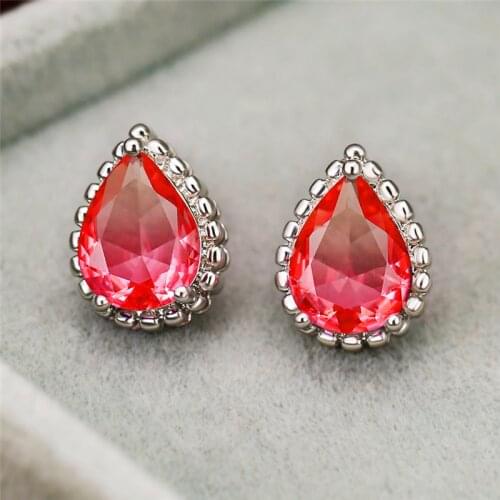 Rose Gold Silver Color Stud Earrings Cute Water Drop Rainbow Stone Earrings Dainty Female Pink Yellow Crystal Earrings For Women