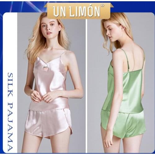 UNLIMON 2Pcs Silk Pajamas Womens Shorts Set