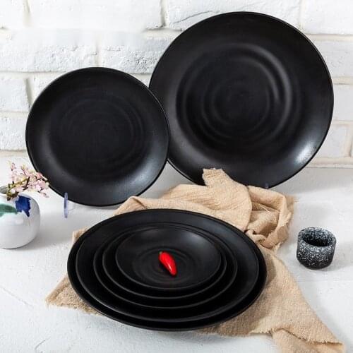 SIA-HUAT Hot Sale Round Dish Japanese Plate Western Food Creative Home Plate Matt Black Color Tableware Dishes And Plates Sets