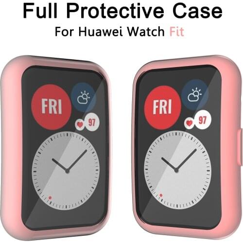 TPU Soft Full Screen Glass Protector Case For Huawei Watch Fit Shell Edge Strap Band Protective Bumper Cover Watch Accessories