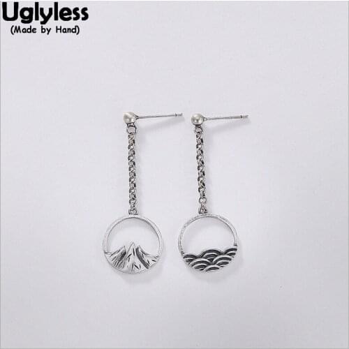 Uglyless 100% Real Solid 925 Silver Fine Jewelry for Women Thai Silver Earrings Chinese Wind LOVE as High Mountain as Deep Ocean