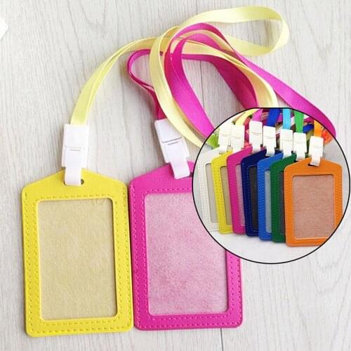 1pc PU Id Holders Case With Necklace Lanyard Business Badge Card Holder