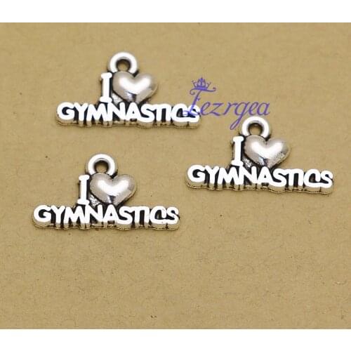 30pcs/lot--20x11mm, Antique silver plated/bronze plated I love Gymnastics Charms ,DIY supplies, Jewelry accessories