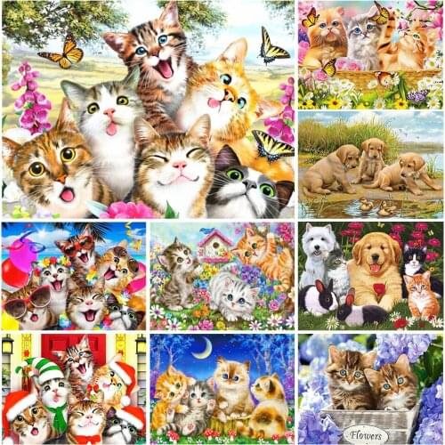 5D DIY full square diamond painting dog cat group cute animal embroidery cross stitch mosaic home decoration handicraft painting