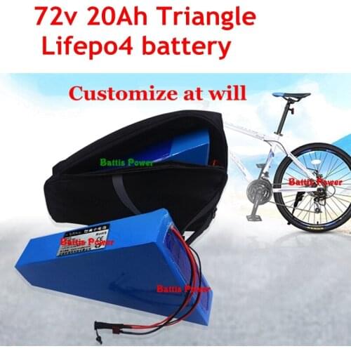 72v 20ah lifepo4 triangle battery with BMS no li ion for 72v 1500w 3000w electric bicycle bike scooter +5A charger + bag