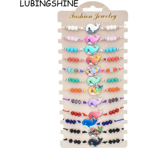 Boho 12pcs Dolphin Charms Crystal Bead Braided Bracelet set for Women Child Adjustable Rope Chain Yoga Anklet Bohemian Jewelry