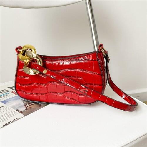 Brand Designer Crocodile Pattern Womens Shoulder Bag Retro Simple Handbag Small Baguette Crossbody Bag
