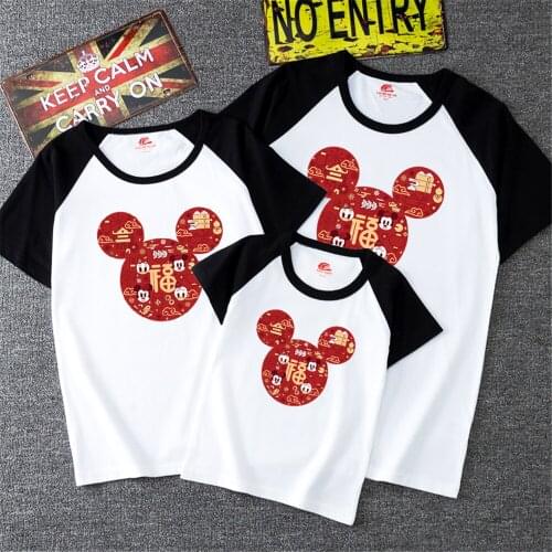 Mickey Mouse Head Printed Family Matching T Shirts Summer Short Sleeve 100% Cotton Kids Girl Boy Clothes Family Matching Outfits