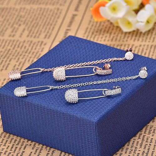 Exquisite Bright Silver Color Long Pin Broochh Earrings Fashion Cz Rhinestone Jewelry For Women Wholesale Brincos Zk30