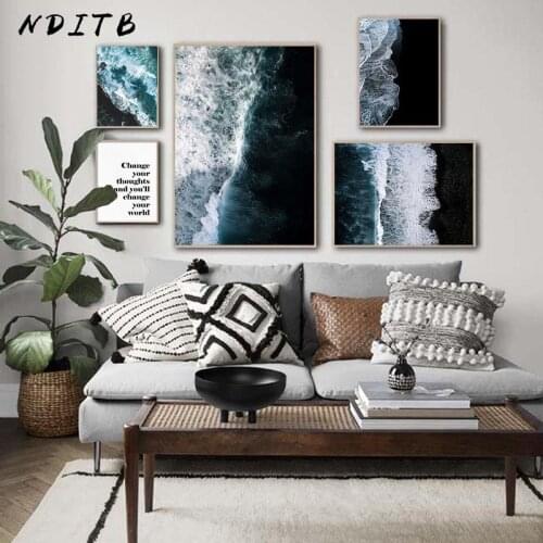 Sea Ocean Wave Canvas Painting Nordic Nature Landscape Poster Print Wall Art Decoration Picture Artwork Modern Living Room Decor