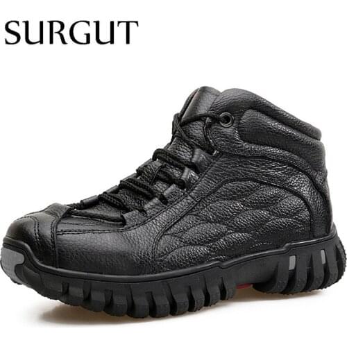 SURGUT New Fashion Men Winter Shoes Solid Color Fur Snow Boots Plush Inside Anti Skid Bottom Keep Warm Waterproof Ski Boots