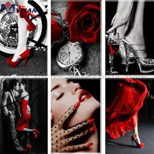 MYTIAN Diamond Red Rose And Sexy Women Diamond Painting Cross Stitch Kits Diamond Embroidery Full Square Rhinestones Home Decor