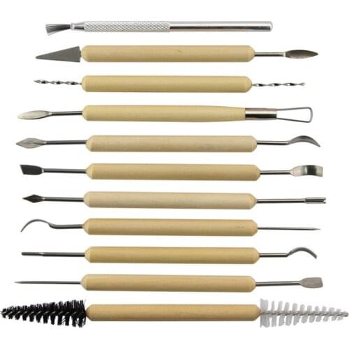 11pcs Wooden Handle Engraving Tool Set DIY Ceramic Craft Supplies Soft Clay Wood Sculpture Tool woodworking Tool kit