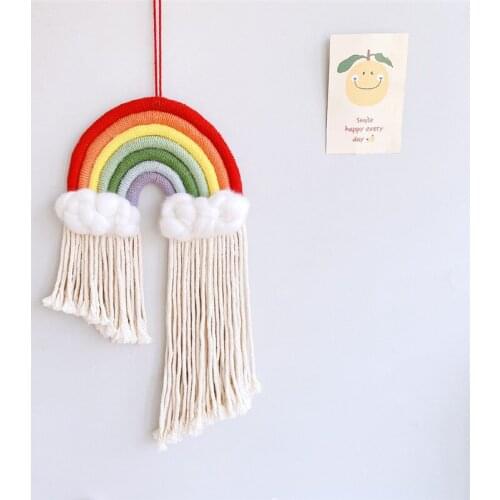 Ins Nordic Childrens Room Handmade Rainbow Woven Pendant Clouds Tassel Mural Home Furnishing Ornaments