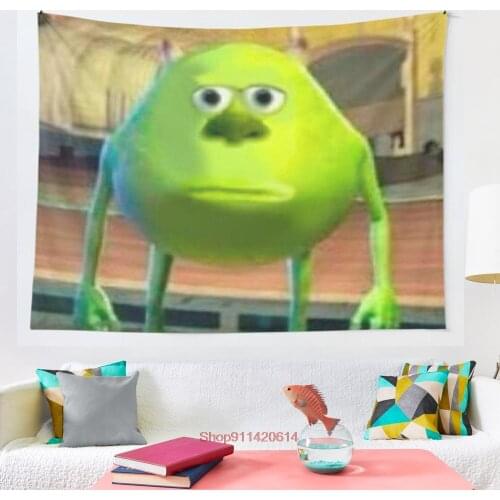 Mike Wazowski Meme tapestry Wall Hanging Hand Hippie Moon Wolf Witchcraft Decoration Decor Tapestry Wall Blanket