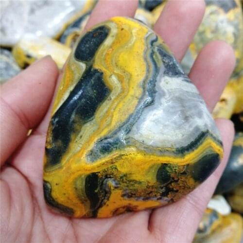 Natural Colorful Egg Yellow Stone Palm Stone Gemstone Irregular Smooth Polished Pebble Reiki Healing Chakra Stone Home Decor