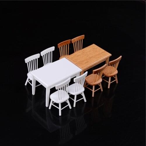 New Wooden 1:12 Dollhouse Miniature Furniture 5pcs Dining Table Chair Model Set White Classic Pretend Play Toys Furniture Toys