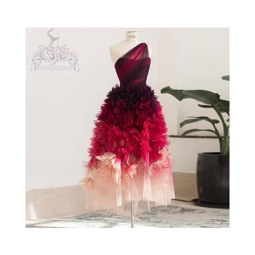 Charming Mix Color Ruffles Tulle Prom Gowns A-line Tulle Tea Length Formal Dresses Women Lace Up Vestido De Mulher