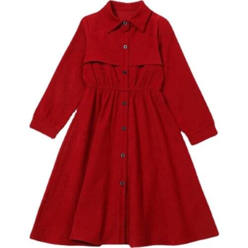 Teenager Girls Autumn Dress 2021 Elegant Corduroy Childrens Midi Dress Cotton Kids Clothes Baby Buttons Clothing,#6401