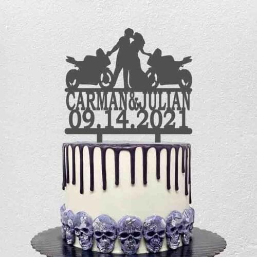 Personalized Wedding Motorbike Cake Topper Custom Couple Name Date Bride & Groom with Motorcycle Wedding Party Decoration Topper