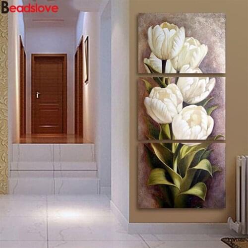 Full Drill DIY white rose 5D Diamond Painting Cross Stitch Diamond Embroidery Patterns rhinestones Diamond Mosaic puzzle 3 pcs s
