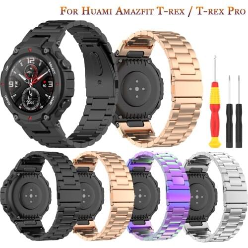 Metal Band Replacement Strap For Xiaomi Huami Amazfit T-Rex Smart Watch Bracelet Stainless Steel For Huami T-rex Pro Wrist Strap