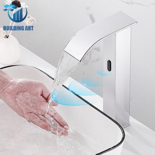 High Style Smart Sensor Basin Faucet Automatic Sensor Faucet Hot Cold Water Mixer Crane Bathroom Faucet Waterfall Basin Faucet