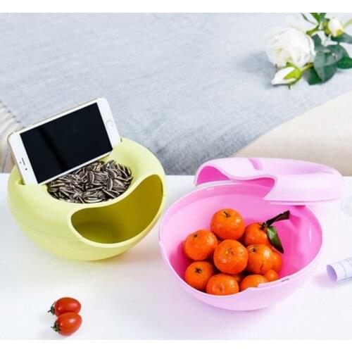 Modern Living Room Creative Shape Lazy Snack Bowl Plastic Double Layers Snack Storage Box Bowl Lazy Fruit Melon Seeds Plate Bowl