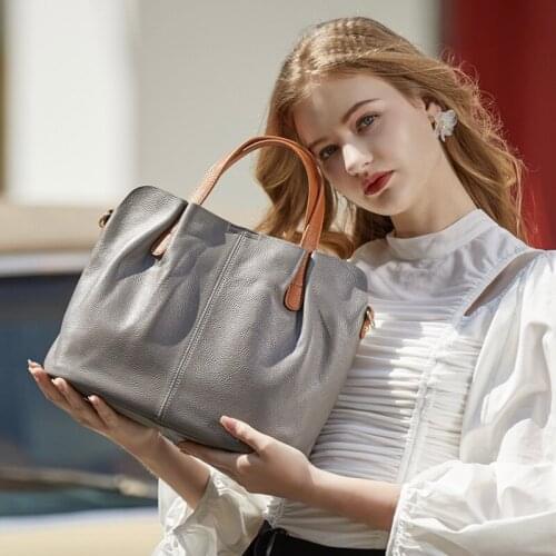 Women Genuine Leather Bag Solid Color Ladies Purse Shoulder Bags Casual Travel School Student Shopping Bags Office Lady Handbag