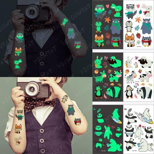 Glow in the Dark Tattoo Stickers Rainbow Unicorn Luminous Glitter Temporary Waterproof Pony Tatto Cute Kid Cartoon Fake Tatoo