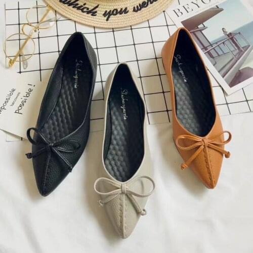 High Quality Flat Shoes Ladies Wild Simple Bow Fashion Retro Womens Casual Loafers Solid Color Sexy Mature Tenis Feminino W38-46